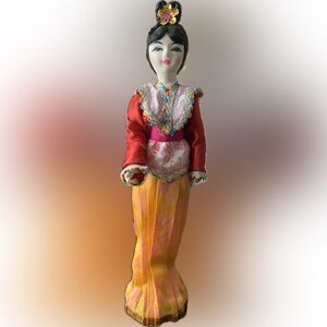 Vintage 10.5" China Doll Rare, colorful silk dressing